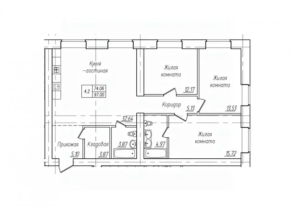 4-к кв. Чувашия, Чебоксары ул. Фридриха Энгельса, поз7 (97.0 м) - Фото 1