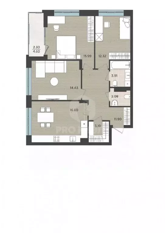 3-к кв. Калининградская область, Калининград Земельная ул., 30 (85.0 ... - Фото 2