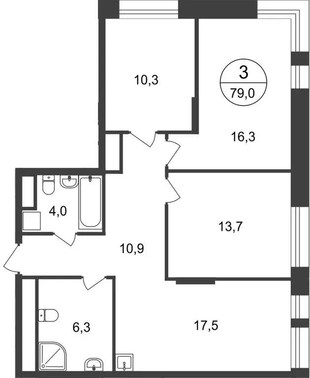 3-комнатная квартира: Московский, улица Никитина, 3к3 (79 м) - Фото 1
