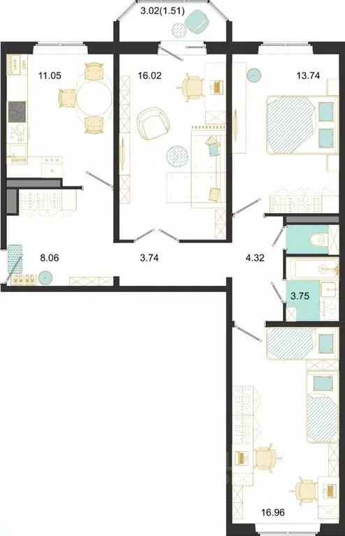 3-к кв. Московская область, Домодедово ул. Текстильщиков, 45 (79.15 м) - Фото 1