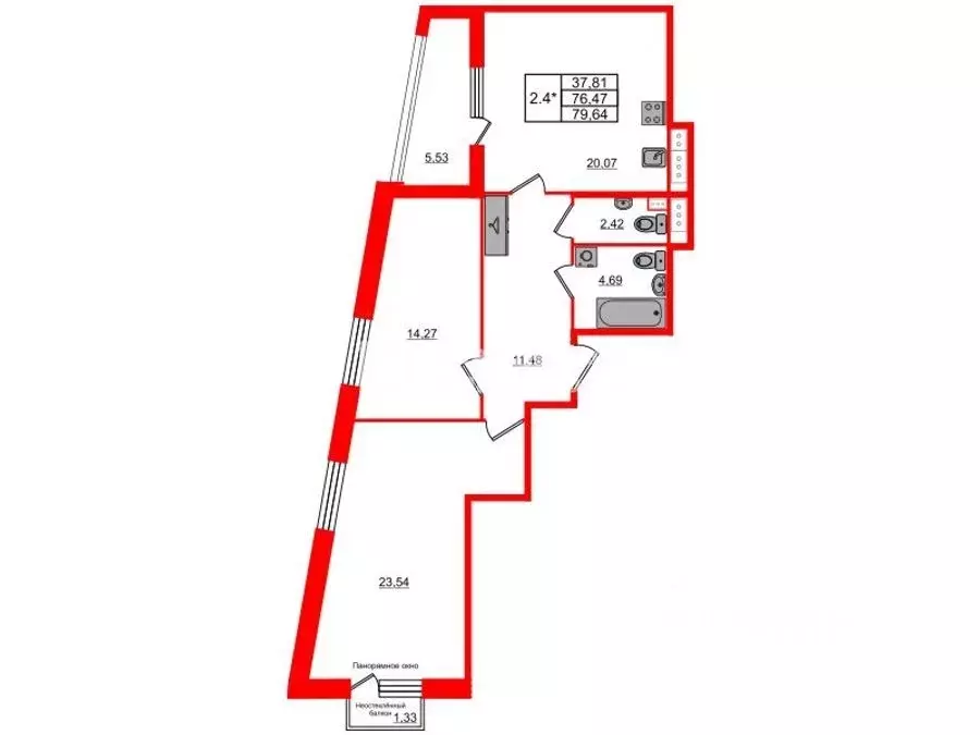 2-к кв. Санкт-Петербург Парашютная ул., 71к2 (74.6 м) - Фото 1