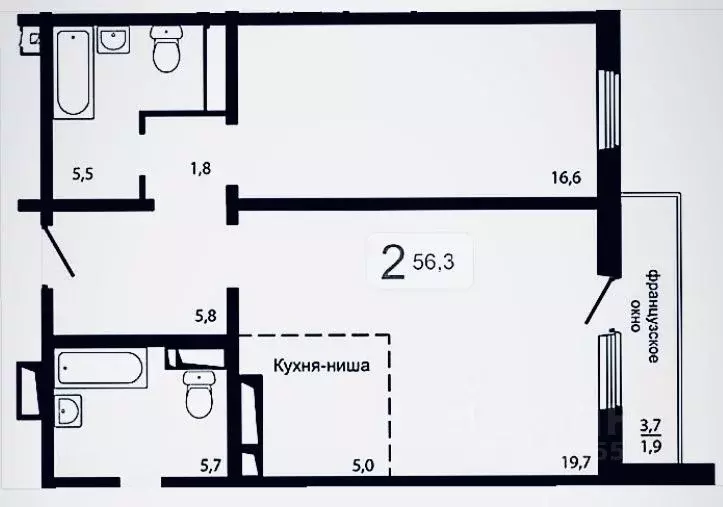 2-к кв. Красноярский край, Красноярск ул. Кутузова (56.3 м) - Фото 0