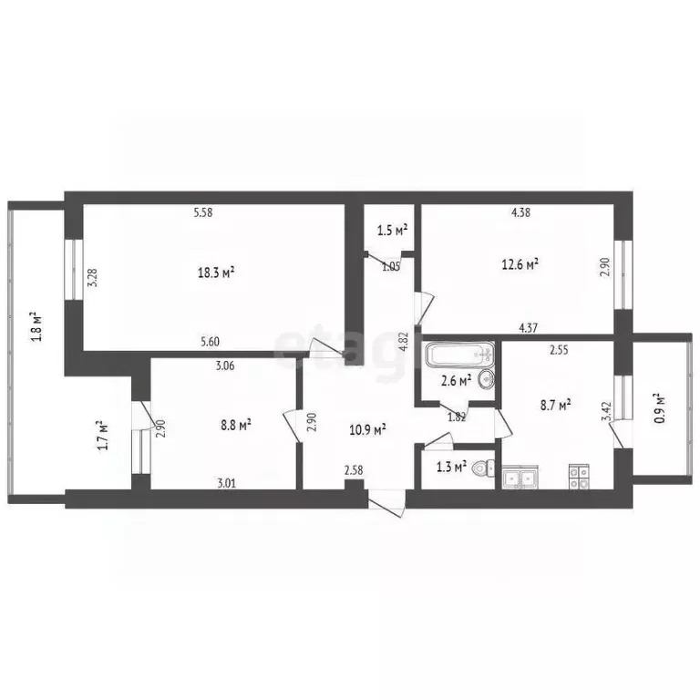 3-к кв. Крым, Феодосия ш. Симферопольское, 61 (64.7 м) - Фото 2