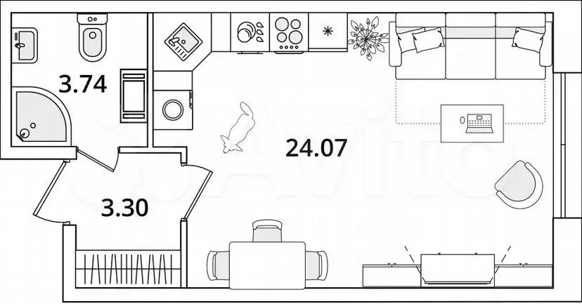 Квартира-студия, 31,1м, 3/22эт. - Фото 1