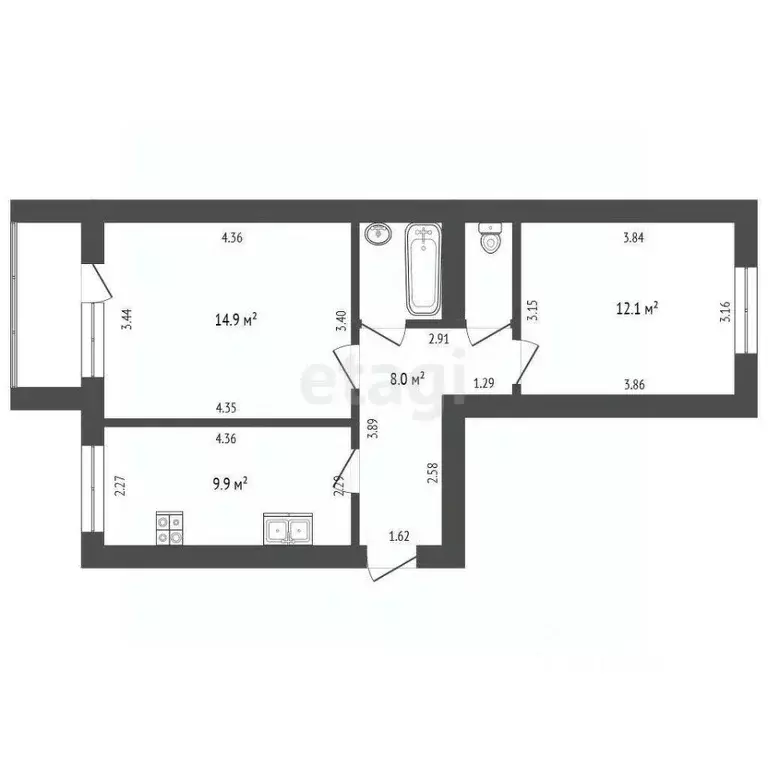 2-к кв. Вологодская область, пос. Сосновка ул. Вологодская, 15 (55.4 ... - Фото 2