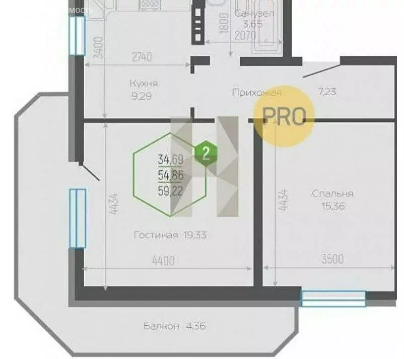 2-комнатная квартира: Краснодар, Черкасская улица, 58/2 (59 м) - Фото 1