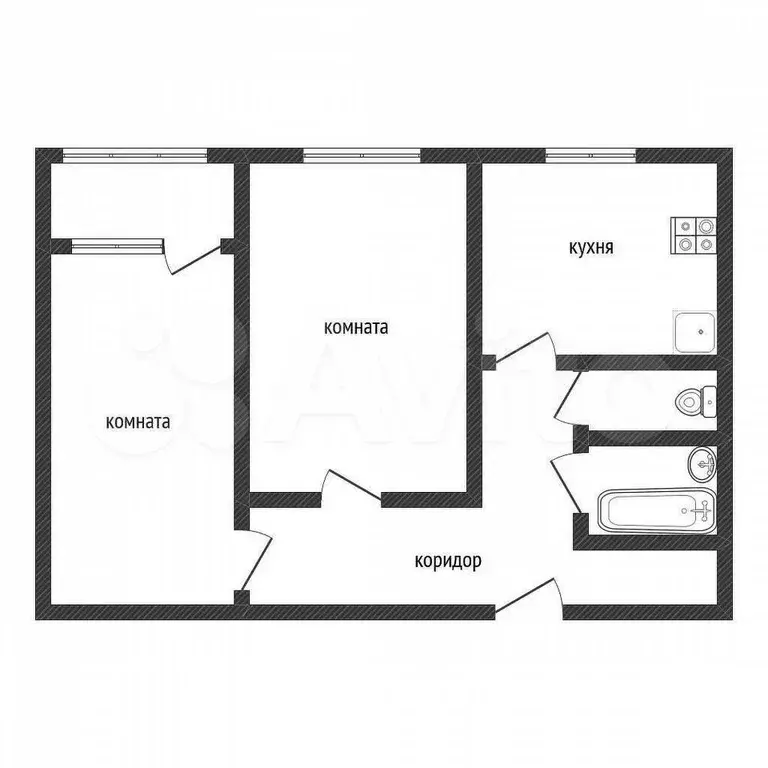 2-к. квартира, 48,6 м, 1/3 эт. - Фото 0