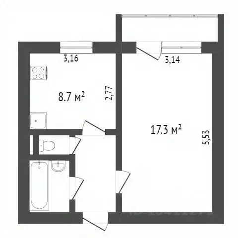 1-к кв. Белгородская область, Белгород ул. Щорса, 49 (35.0 м) - Фото 1