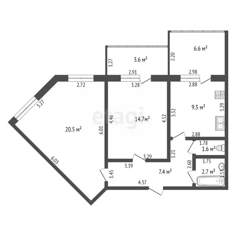 2-к кв. Башкортостан, Стерлитамак ул. Строителей, 26 (56.4 м) - Фото 2