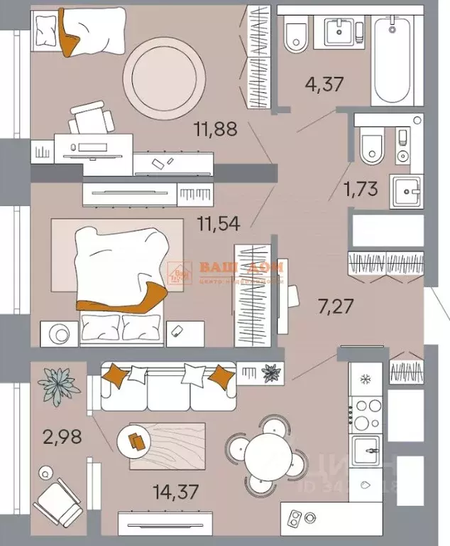 2-к кв. Тульская область, Тула ул. Красина, 78 (52.65 м) - Фото 2