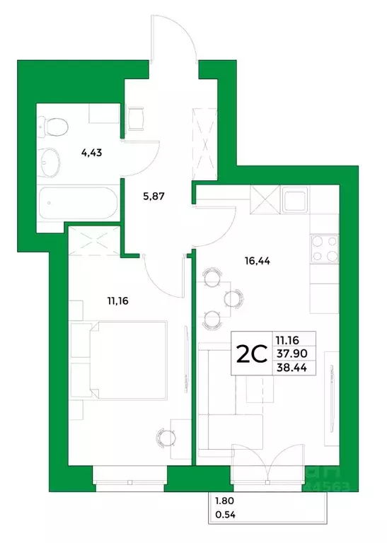 1-к кв. Башкортостан, Уфимский район, Зубовский сельсовет, с. Зубово ... - Фото 1