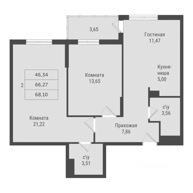 2-к кв. Ханты-Мансийский АО, Сургут Игоря Киртбая ул., 39 (68.1 м) - Фото 1