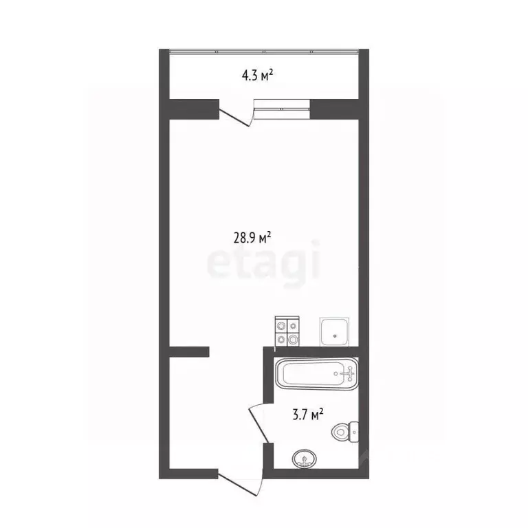 Студия Тюменская область, Тюмень Комбинатская ул., 54к2 (33.0 м) - Фото 2