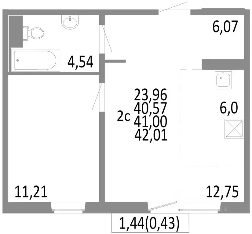 2-к кв. Челябинская область, Челябинск ул. Блюхера, 125В (41.0 м) - Фото 0