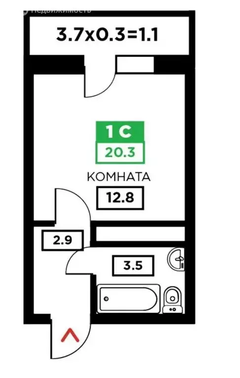 Квартира-студия: Краснодар, Домбайская улица, 55к5 (19.8 м) - Фото 0