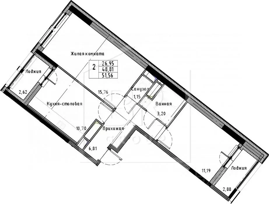 2-к кв. Санкт-Петербург Планерная ул., 97к2 (51.56 м) - Фото 1