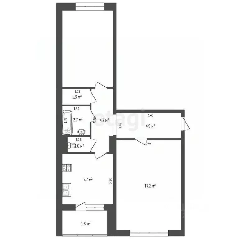 2-к кв. Калининградская область, Калининград Печатная ул., 41 (50.8 м) - Фото 2