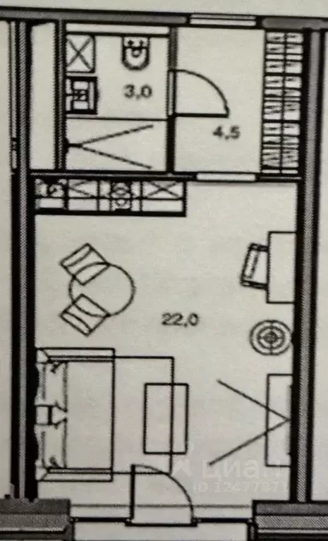 Студия Санкт-Петербург наб. Макарова, 58 (28.8 м) - Фото 2
