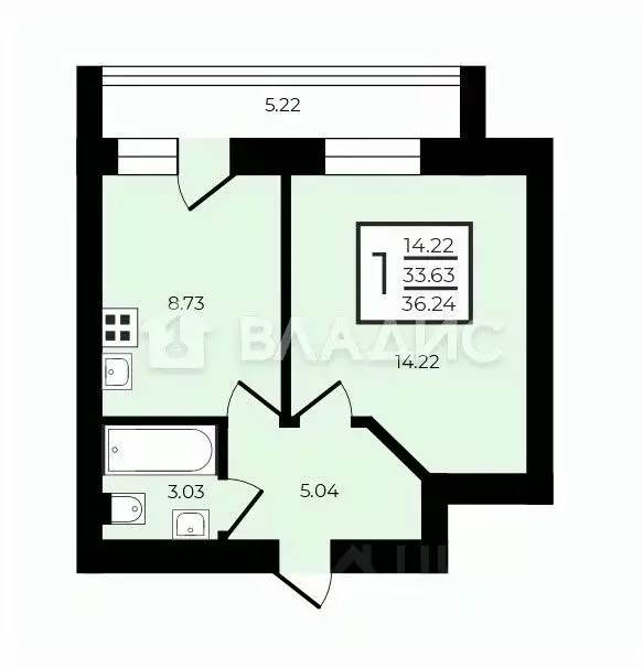 1-к кв. Владимирская область, Владимир ул. Полины Осипенко, 21 (33.72 ... - Фото 2