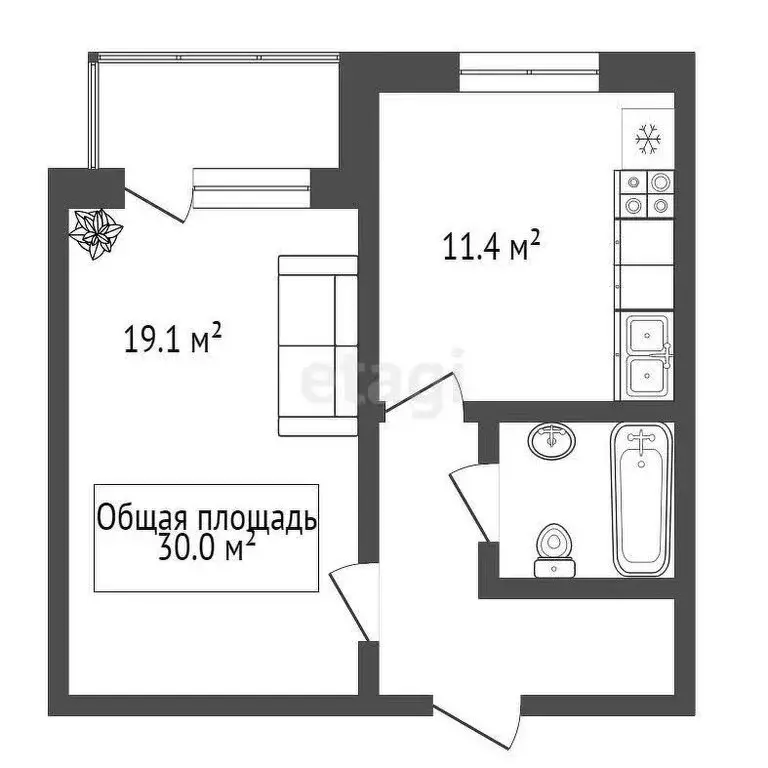 Квартира-студия: Искитим, микрорайон Южный, жилмассив Ясный, 9 (30 м) - Фото 0