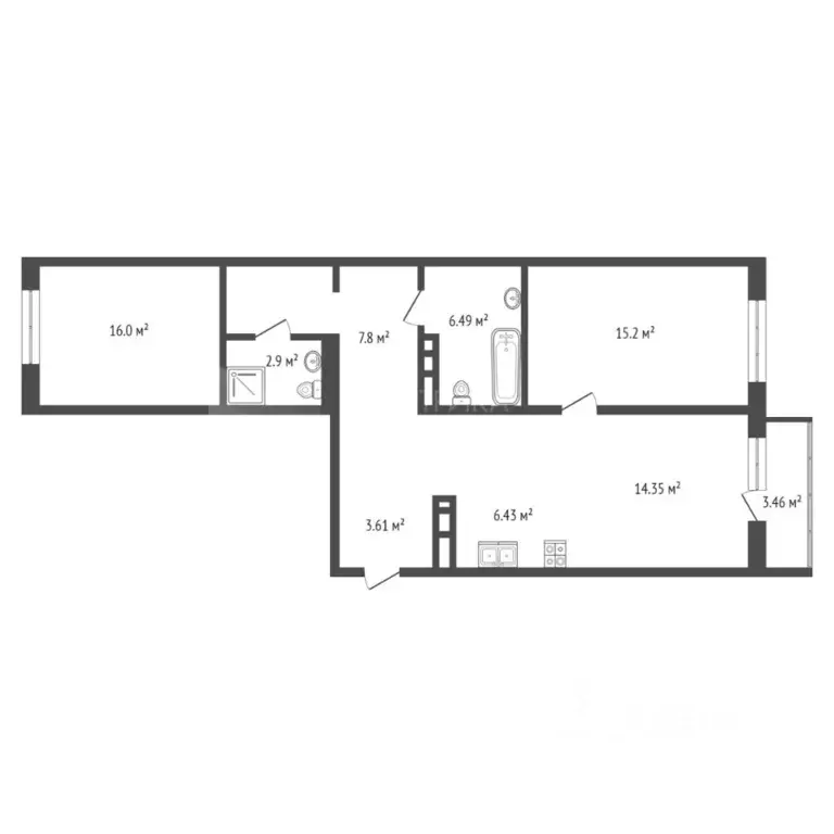 2-к кв. Тюменская область, Тюмень Причальная ул., 7 (76.24 м) - Фото 1
