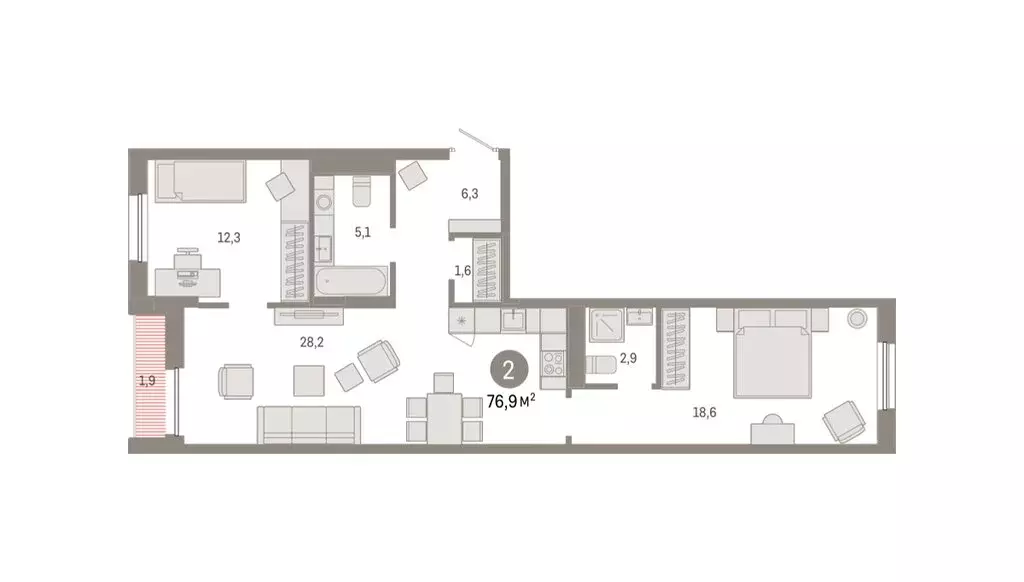 2-комнатная квартира: Тюмень, улица Республики, 205к1 (76.86 м) - Фото 1