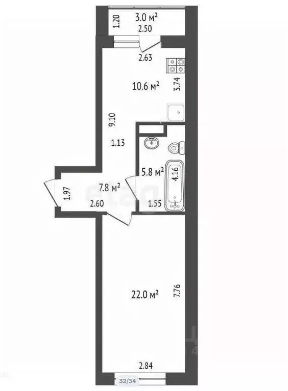 1-к кв. Омская область, Омск ул. Крупской, 13/3 (46.2 м) - Фото 2