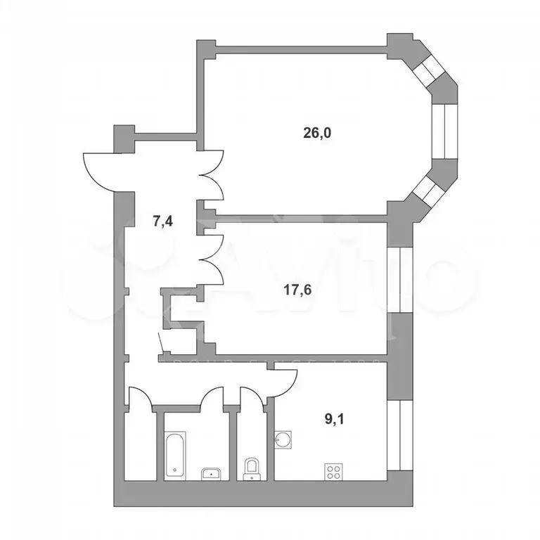 2-к. квартира, 74 м, 5/9 эт. - Фото 0