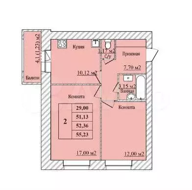 2-к. квартира, 52,4 м, 4/8 эт. - Фото 0