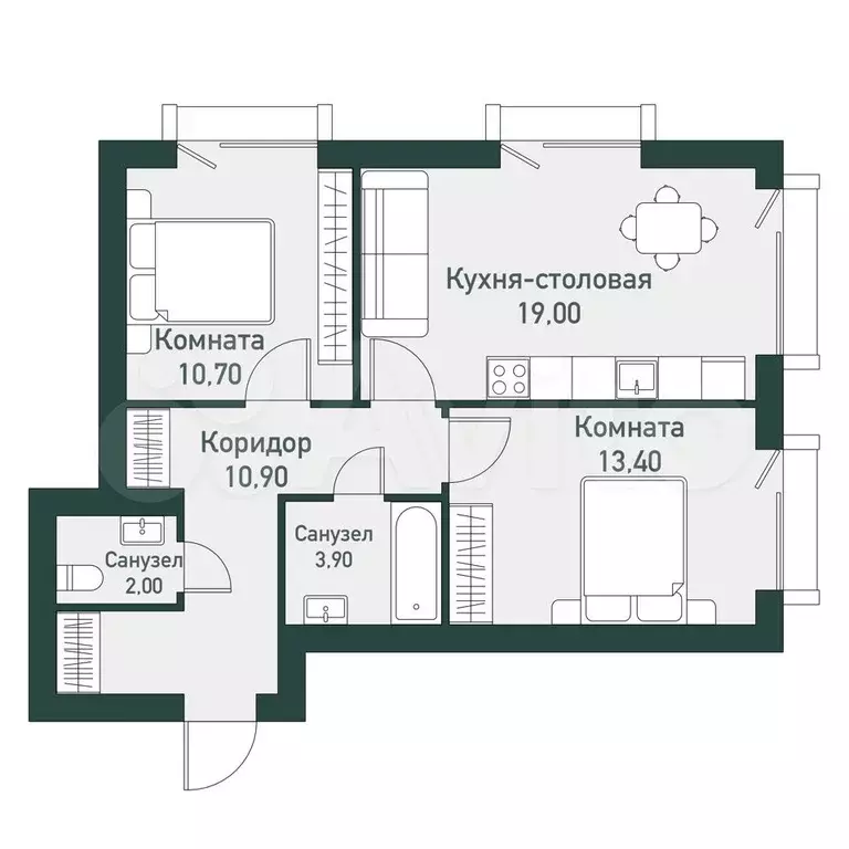 2-к. квартира, 61 м, 7/7 эт. - Фото 0