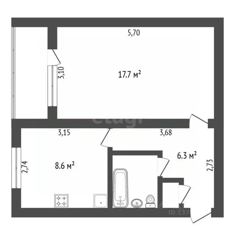 1-к кв. Амурская область, с. Ивановка ул. Луговая, 31 (36.0 м) - Фото 1