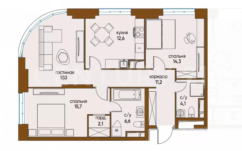 2-к кв. Москва ул. Нижние Мневники, 16к4 (84.2 м) - Фото 2