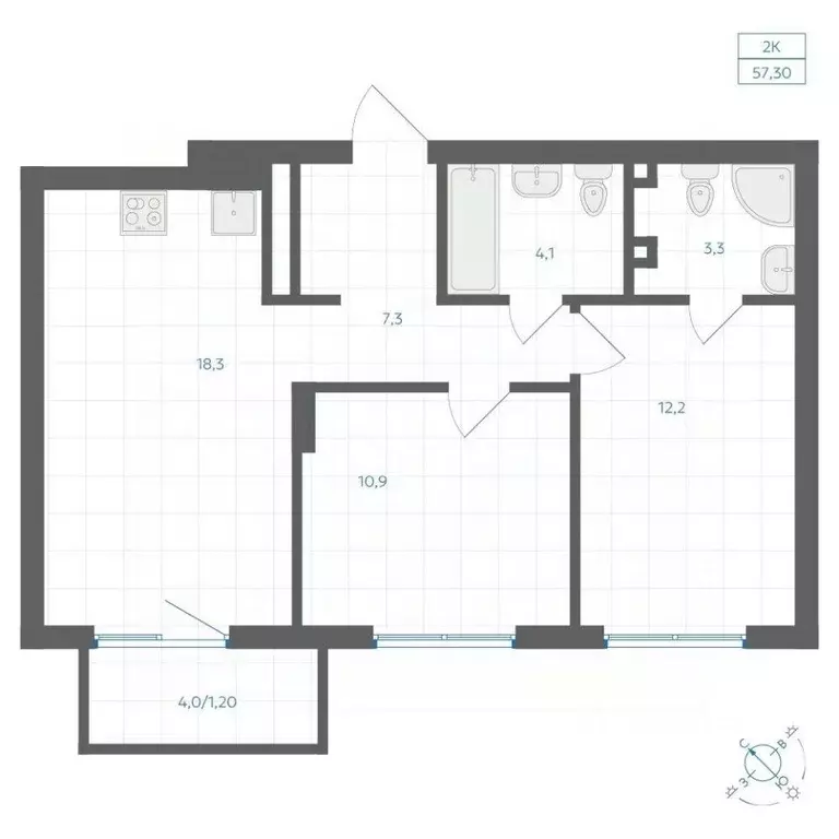 2-к кв. Челябинская область, Челябинск Клевер жилой комплекс (57.3 м) - Фото 1