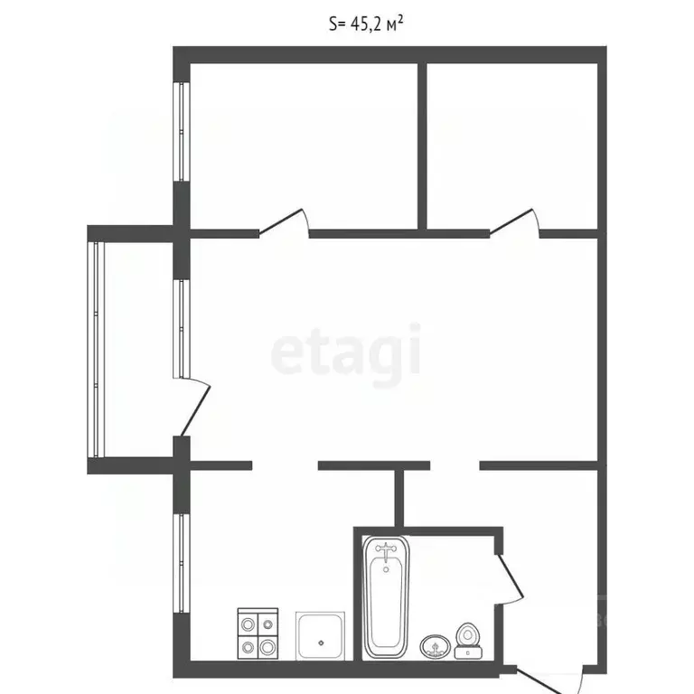 2-к кв. Тульская область, Тула пос. Хомяково, Хомяковская ул., 4 (44.9 ... - Фото 1