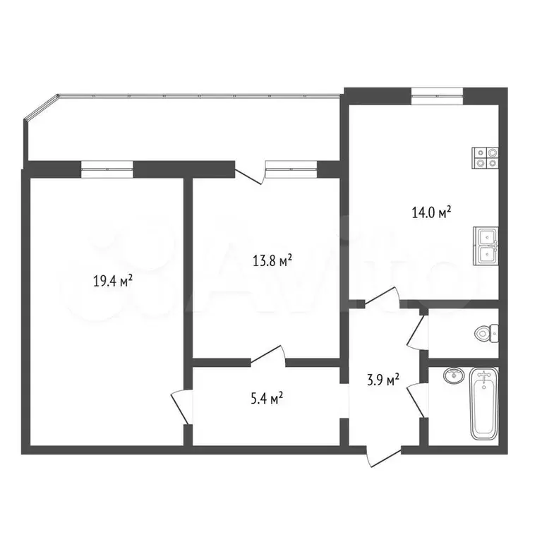 2-к. квартира, 57 м, 9/9 эт. - Фото 0