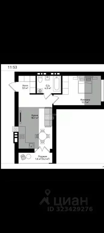 Студия Калининградская область, Гурьевск бул. Рижский, 6 (59.2 м) - Фото 1