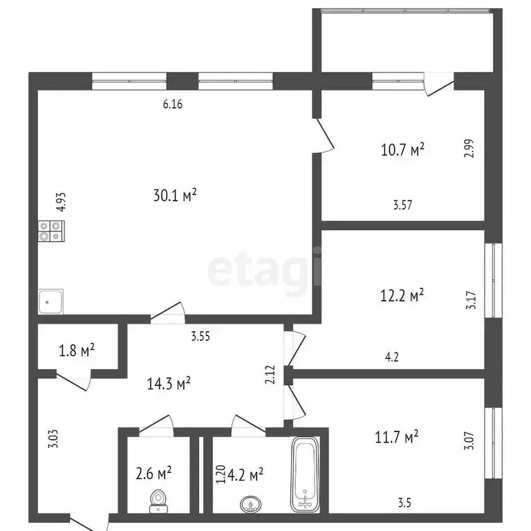 3-комнатная квартира: Тюмень, 2-я Луговая улица, 24к2 (88 м) - Фото 1