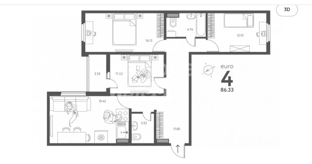 3-к кв. Липецкая область, Липецк Ленина-Соборная пл. (86.33 м) - Фото 2