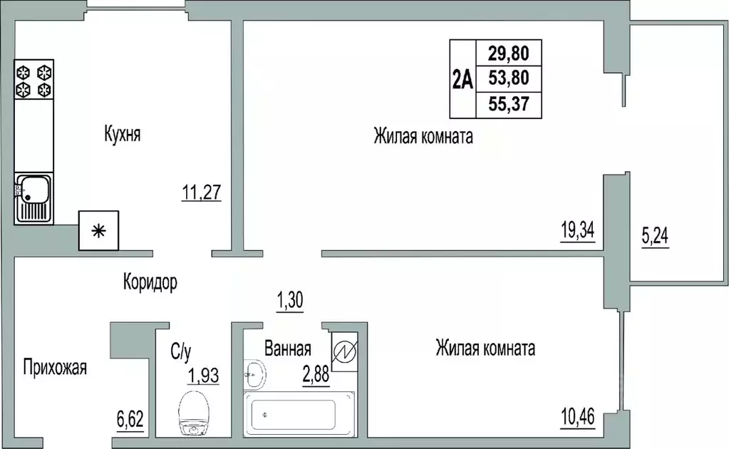 2-к кв. Псковская область, Псков Линейная ул., 89 (55.37 м) - Фото 0