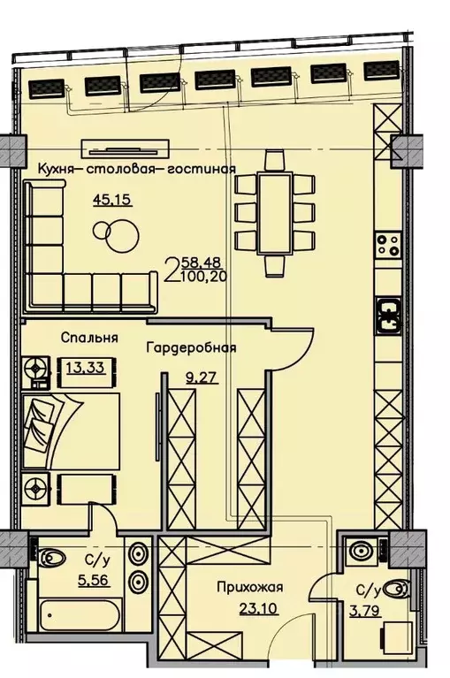 1-к кв. Воронежская область, Воронеж ул. Куколкина, 18 (100.2 м) - Фото 0