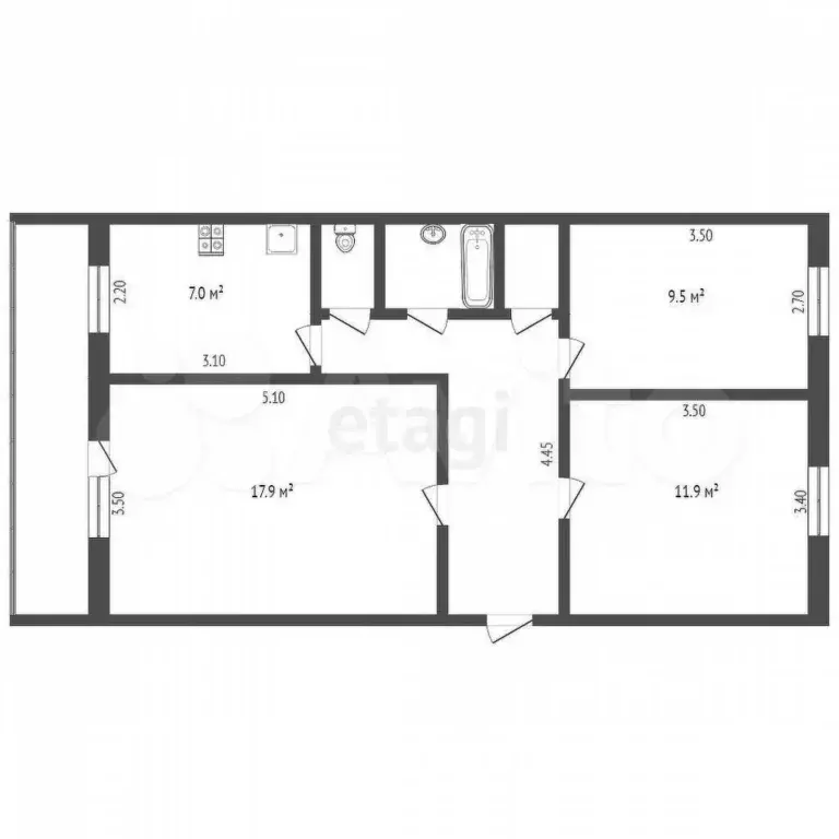 3-к. квартира, 61,5 м, 5/5 эт. - Фото 0