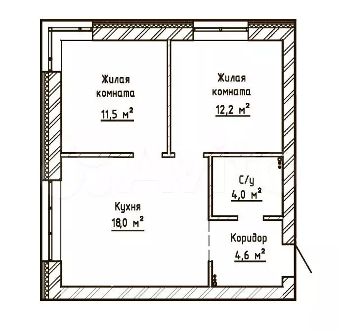 2-к. квартира, 50,3 м, 2/9 эт. - Фото 0