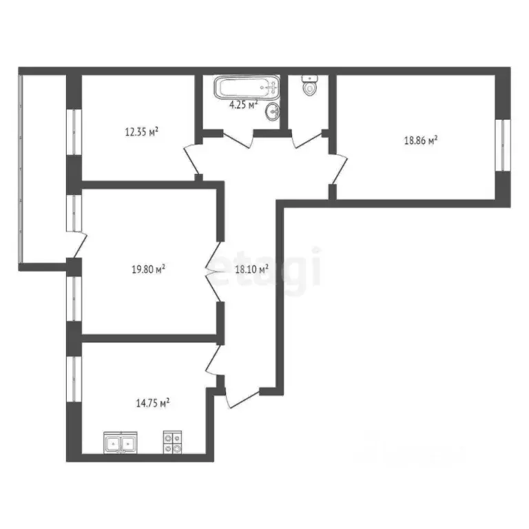 3-к кв. Тюменская область, Тюмень Широтная ул., 100к5 (89.6 м) - Фото 2