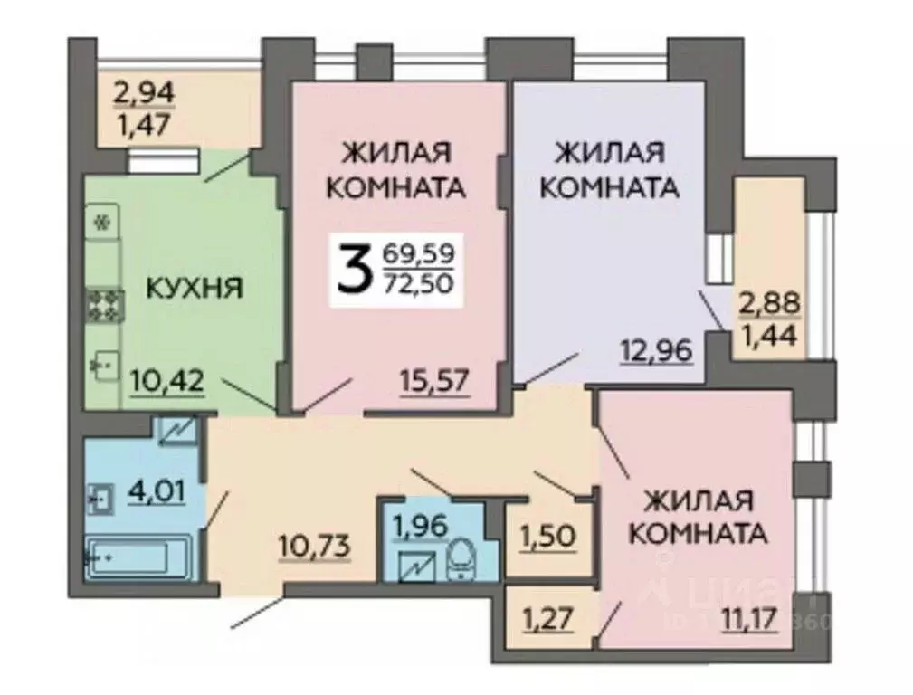 3-к кв. Воронежская область, Воронеж ул. Славы, 7 (72.5 м) - Фото 0