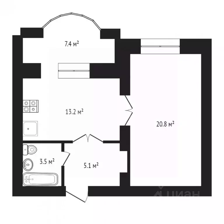 1-к кв. Тюменская область, Тюмень ул. Николая Федорова, 12к4 (41.9 м) - Фото 1