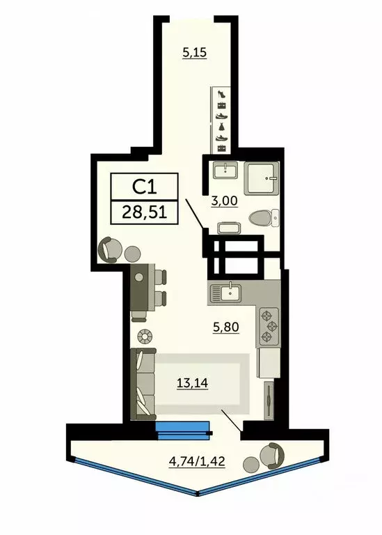 Квартира-студия: Ростов-на-Дону, Привокзальная улица, 9 (31 м) - Фото 2