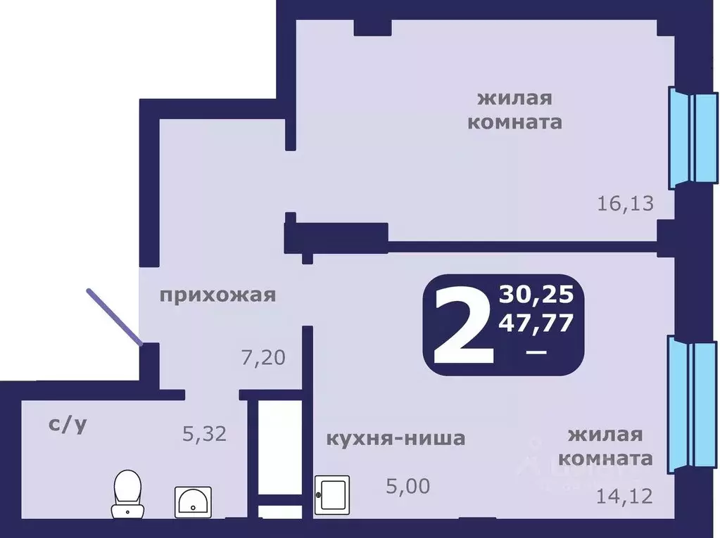 2-к кв. Красноярский край, Красноярск ул. Шевченко, 1 (47.77 м) - Фото 1