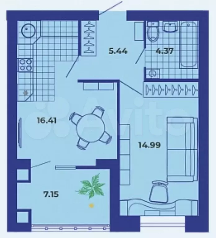 1-к. квартира, 48,4 м, 2/9 эт. - Фото 0