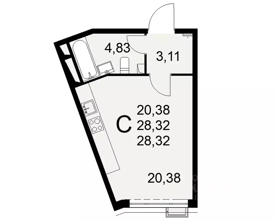 1-к кв. Тульская область, Тула ул. Федора Смирнова, 2 (28.32 м) - Фото 0