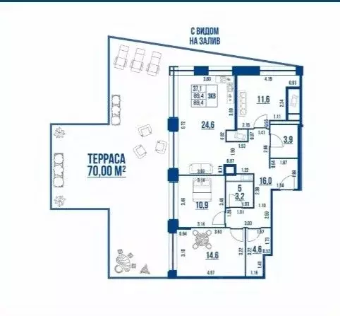 3-к кв. Санкт-Петербург ул. Челюскина, 10 (89.4 м) - Фото 1